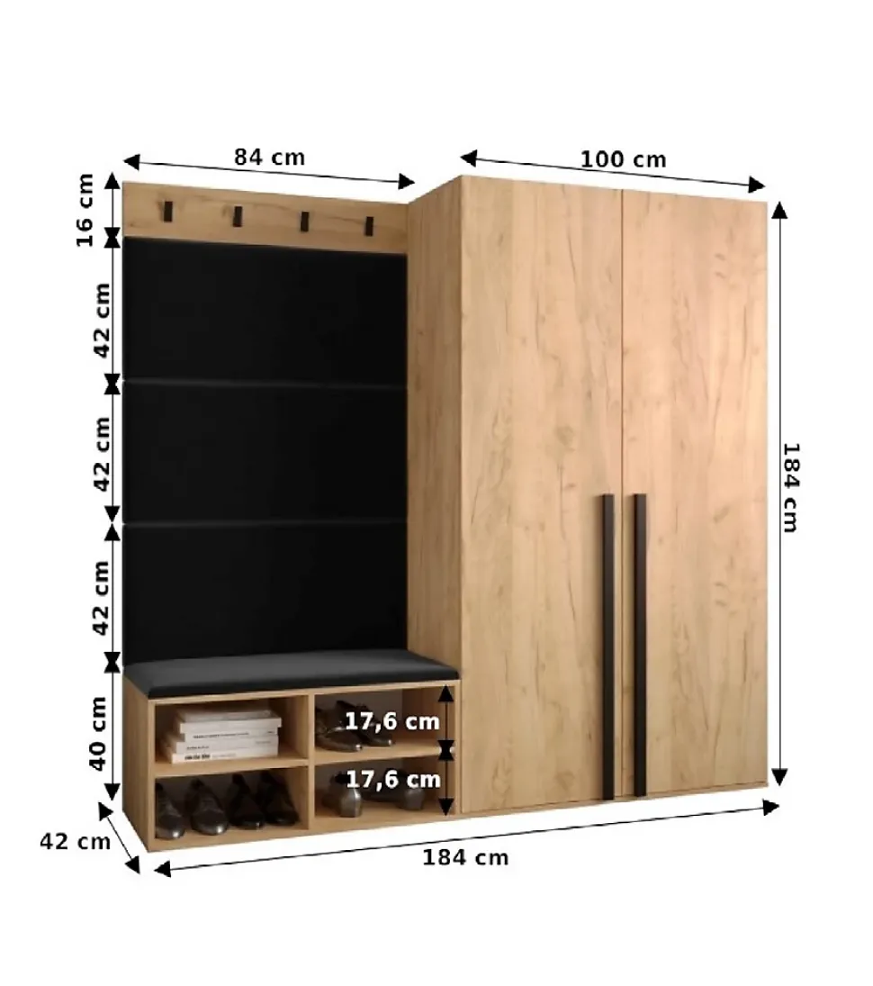 Ensemble de garde-robe Miro 5 184x184x42 (Blanc + Manila 16)