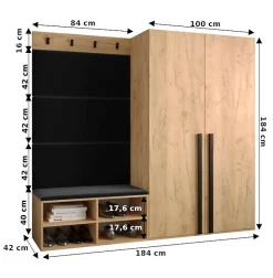 Ensemble de garde-robe Miro 5 184x184x42 (Blanc + Manila 18)