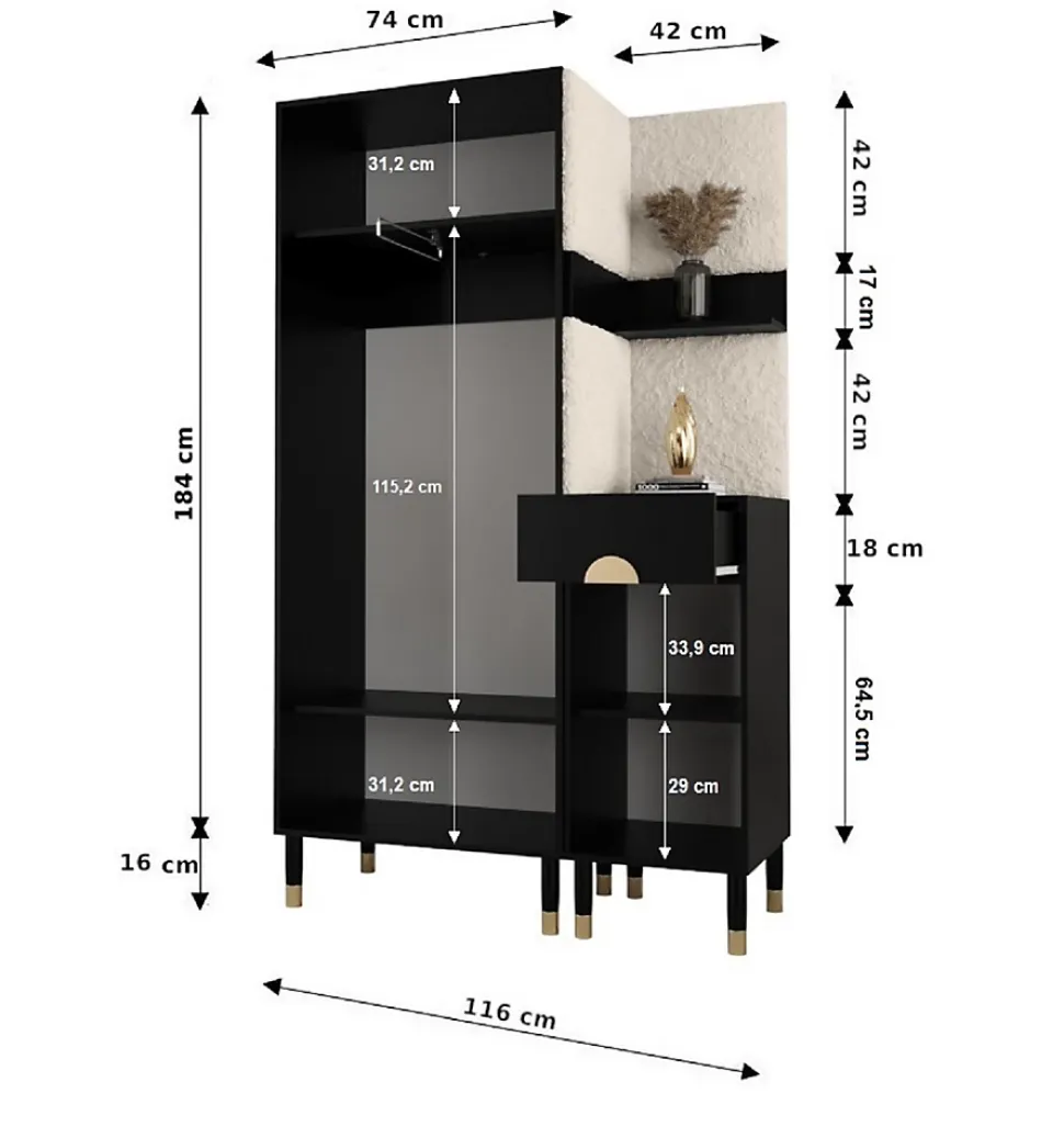 Ensemble de garde-robe Palermo 6 200x116x46 (Cachemire + Poso 60)
