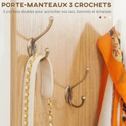 Ensemble de meuble d'entrée - vestiaire d'entrée 3 en 1 - miroir, porte-manteau, banc à chaussures - aspect bois clair gris