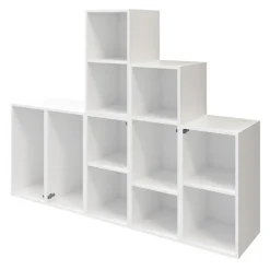 Ensemble de meubles de rangement portes battantes et tiroirs blancs et effet chêne GoodHome Atomia H. 150 x L. 187,5 x P. 47 cm