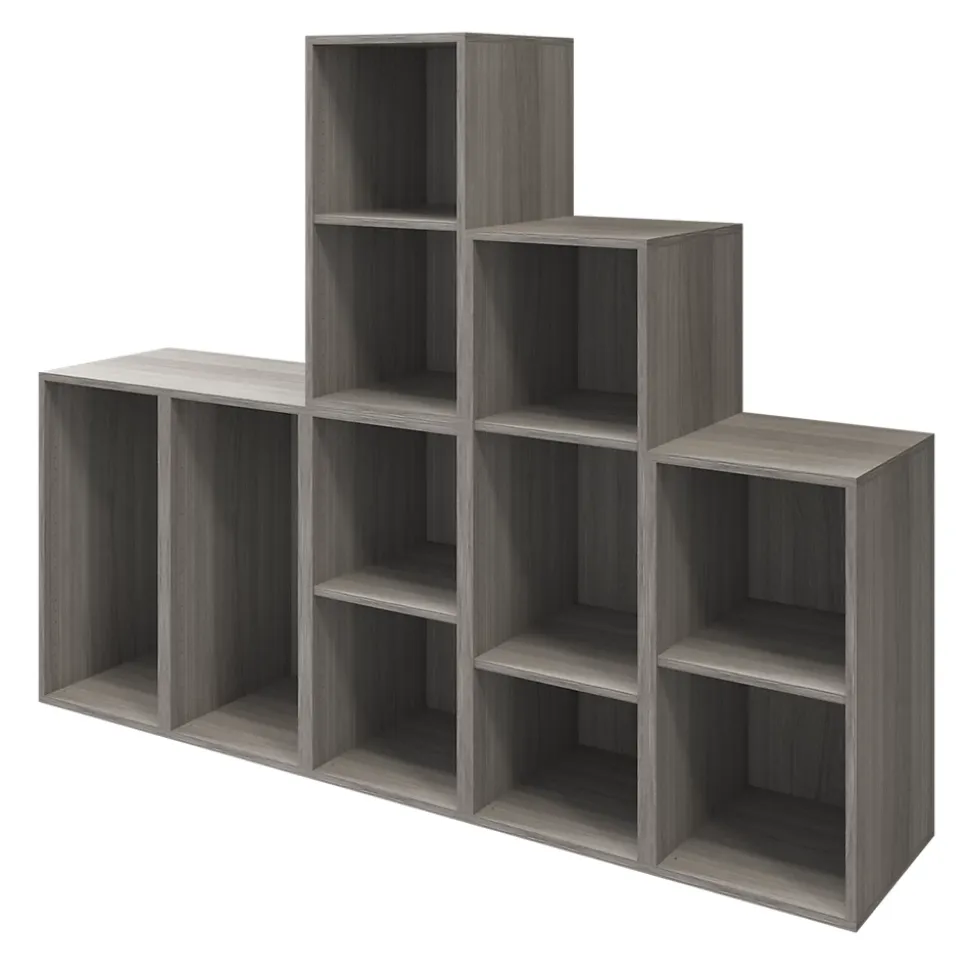 Ensemble de meubles de rangement portes battantes et tiroirs effet chêne grisé GoodHome Atomia H. 150 x L. 187,5 x P. 47 cm