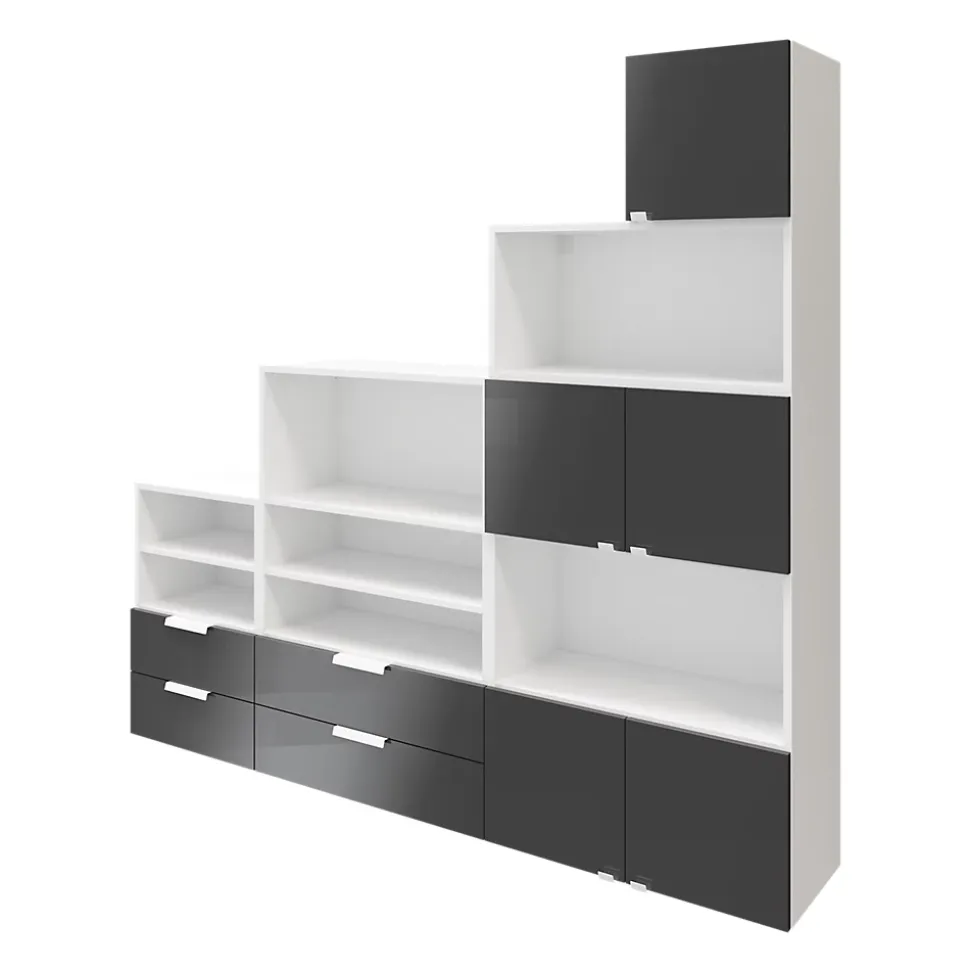 Ensemble de meubles de rangement sous pente et/ou comble blancs et anthracite brillant GoodHome Atomia H. 187,5 x L. 187,5 x P. 35 cm