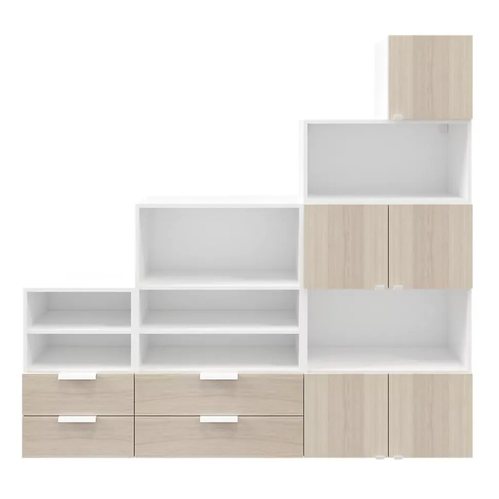 Ensemble de meubles de rangement sous pente et/ou comble blancs et effet chêne GoodHome Atomia H. 187,5 x L. 187,5 x P. 35 cm
