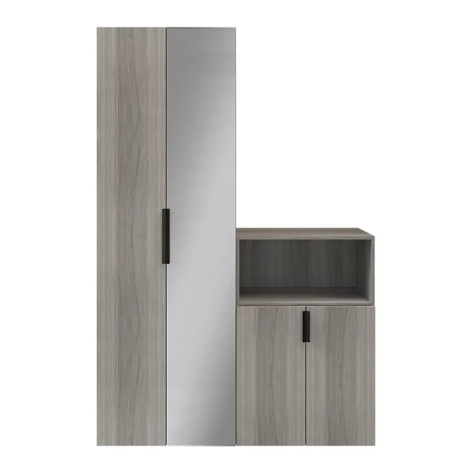 Ensemble de meubles de rangement portes battantes miroir effet chêne grisé GoodHome Atomia H. 225 x L. 150 x P. 47 cm