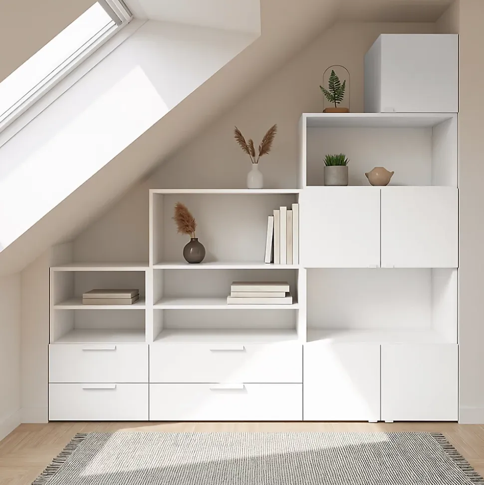 Ensemble de meubles de rangement sous pente et/ou comble blancs brillants GoodHome Atomia H. 187,5 x L. 187,5 x P. 35 cm