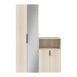 Ensemble de meubles de rangement portes battantes miroir et effet chêne GoodHome Atomia H. 225 x L. 150 x P. 47 cm