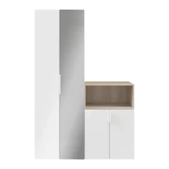 Ensemble de meubles de rangement effet chêne portes battantes miroir et blanches GoodHome Atomia H. 225 x L. 150 x P. 47 cm