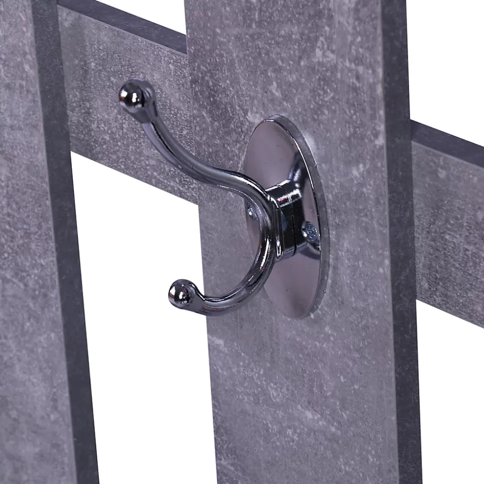 Ensemble de meubles d'entrée design contemporain : meuble chaussures, miroir et panneau porte-manteau effet béton gris
