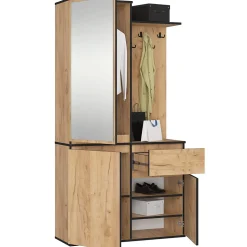 Ensemble de meubles d'entrée ENTRO Chêne Craft avec armoire et miroir 95 cm 3 portes 1 tiroir 7 étagères 95x35x183 cm