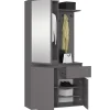Ensemble de meubles d'entrée ENTRO Gris Graphite avec armoire et miroir 95 cm 3 portes 1 tiroir 7 étagères 95x35x183 cm