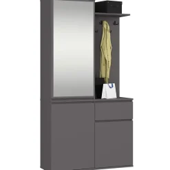 Ensemble de meubles d'entrée ENTRO Gris Graphite avec armoire et miroir 95 cm 3 portes 1 tiroir 7 étagères 95x35x183 cm