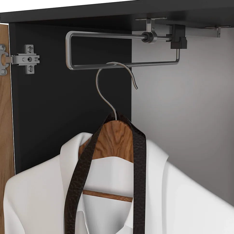 Ensemble de meubles d'entrée ENTRO Noir, Chêne Craft avec armoire et miroir 95 cm 3 portes 1 tiroir 7 étagères 95x35x183 cm