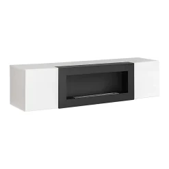 Ensemble de meubles suspendus avec cheminée décorative collection FLY M2. Coloris blanc.
