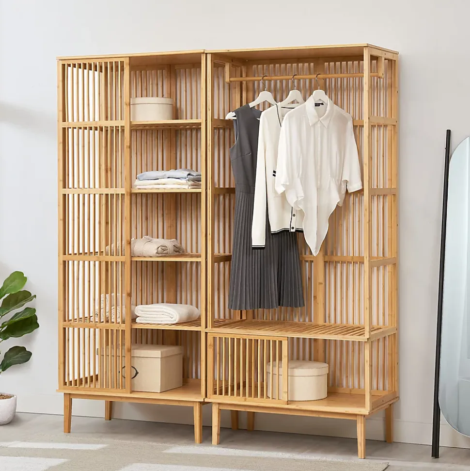 Ensemble de portant Vemb et étagère Trundholm bambou 185 x 160 x 45 cm naturel