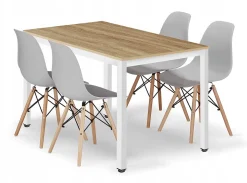 Ensemble de salle à manger Valora Table ROVA 120x60 en chêne + 4 chaises OSAKA grises