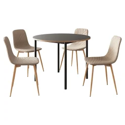 Ensemble de salle à manger Lindesberg pour 4 personnes avec table ronde marron clair en.casa