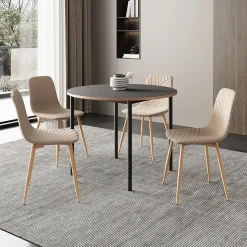 Ensemble de salle à manger Lindesberg pour 4 personnes avec table ronde marron clair en.casa
