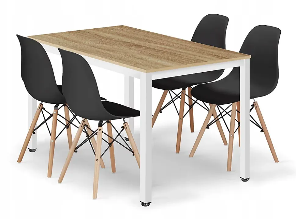 Ensemble de salle à manger Valora Table ROVA 120x60 en chêne + 4 chaises OSAKA noires
