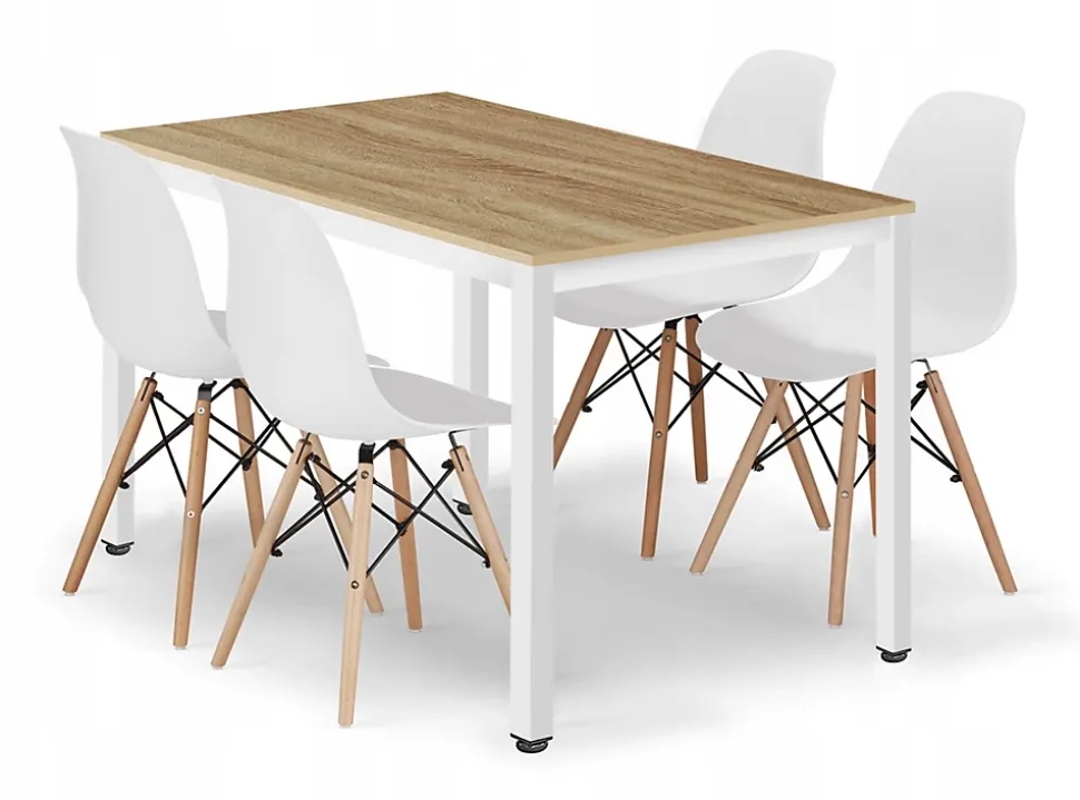 Ensemble de salle à manger Valora ROVA Table en chêne 120x60 + 4 chaises blanches OSAKA