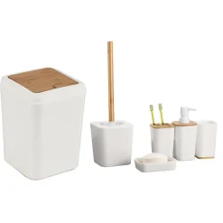 Ensemble de salle de bain 6 pièces en bambou Crème Herzberg HG04463