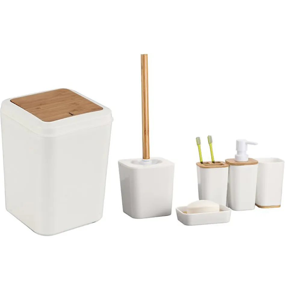 Ensemble de salle de bain 6 pièces en bambou Crème Herzberg HG04463