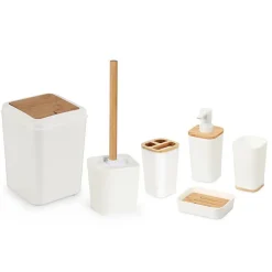 Ensemble de salle de bain 6 pièces en bambou Crème Herzberg HG04463