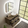 Ensemble de salle de bains L.104 cm meuble sous vasque version droite + plan de toilette décor noyer, Alba