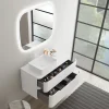 Ensemble de salle de bains L.104 cm meuble sous vasque version gauche + plan de toilette blanc mat, Alba