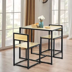 Ensemble de Table et Chaises Compacte et Antiderapante avec Cadre en Metal Table avec 2 Chaises Robuste et Pratique Naturel