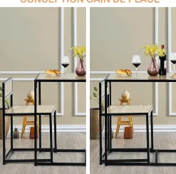 Ensemble de Table et Chaises Compacte et Antiderapante avec Cadre en Metal Table avec 2 Chaises Robuste et Pratique Naturel