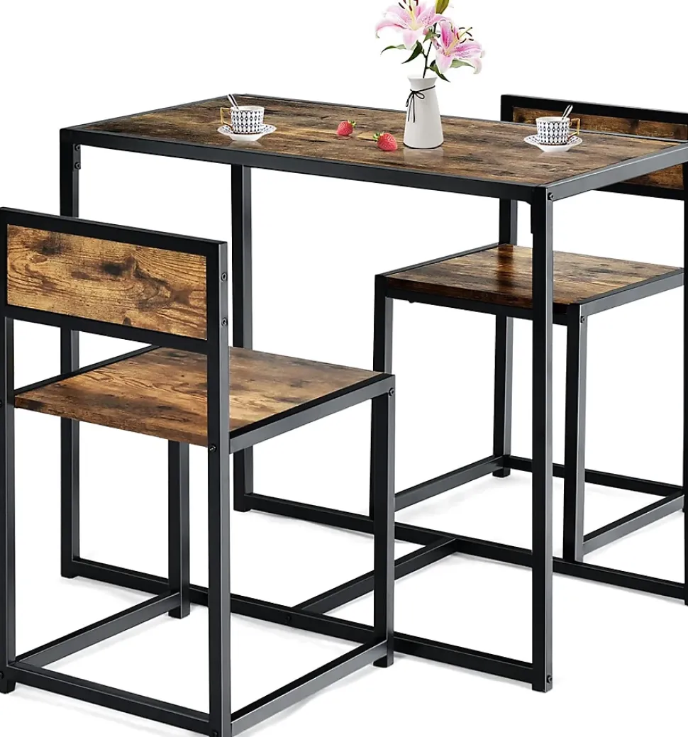 Ensemble de Table et Chaises Compacte et Antiderapante avec Cadre en Metal Table avec 2 Chaises Robuste et Pratique