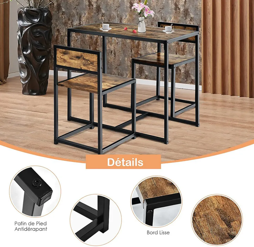 Ensemble de Table et Chaises Compacte et Antiderapante avec Cadre en Metal Table avec 2 Chaises Robuste et Pratique