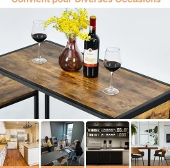 Ensemble de Table et Chaises Compacte et Antiderapante avec Cadre en Metal Table avec 2 Chaises Robuste et Pratique