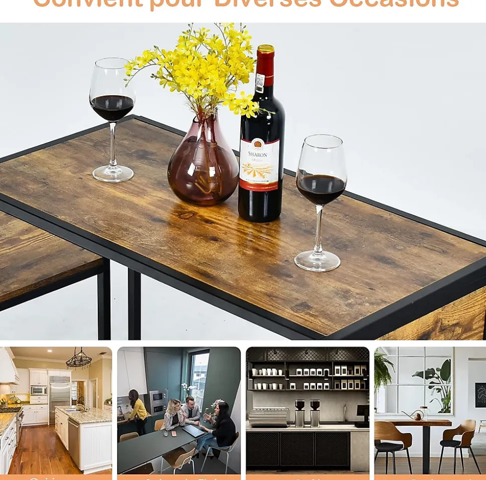 Ensemble de Table et Chaises Compacte et Antiderapante avec Cadre en Metal Table avec 2 Chaises Robuste et Pratique
