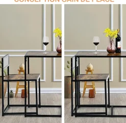 Ensemble de Table et Chaises Compacte et Antiderapante avec Cadre en Metal Table avec 2 Chaises Robuste et Pratique