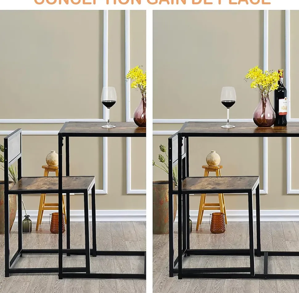 Ensemble de Table et Chaises Compacte et Antiderapante avec Cadre en Metal Table avec 2 Chaises Robuste et Pratique
