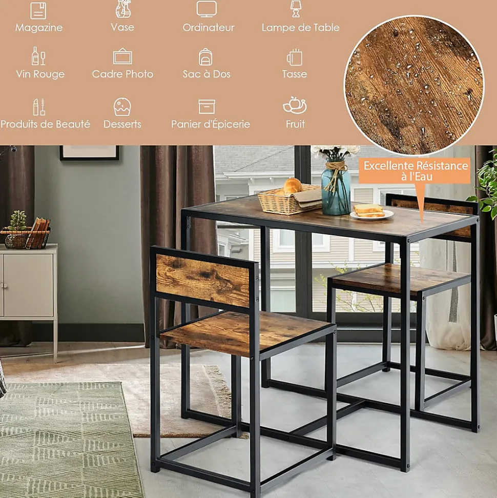 Ensemble de Table et Chaises Compacte et Antiderapante avec Cadre en Metal Table avec 2 Chaises Robuste et Pratique
