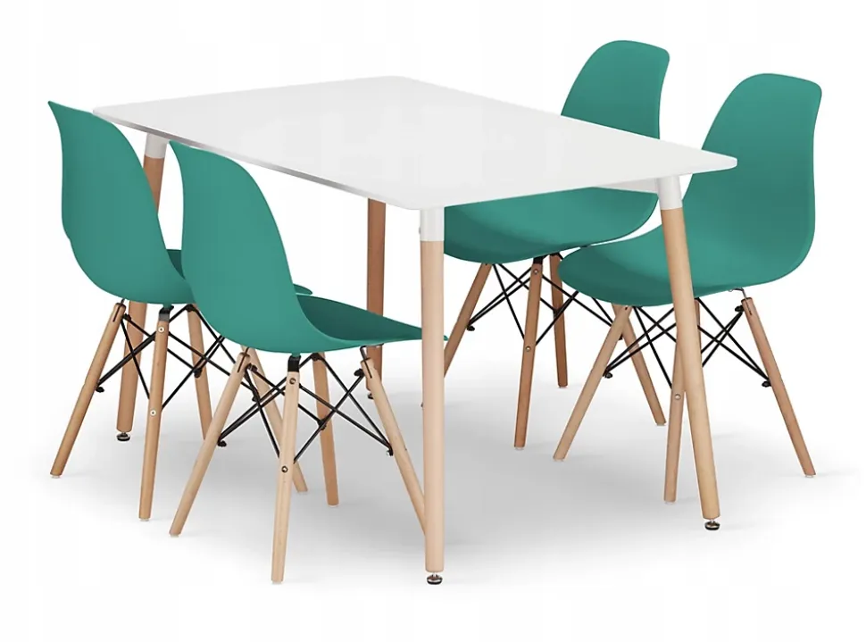 Ensemble de table rectangulaire Valora YURO blanc et vert pour salle à manger x4