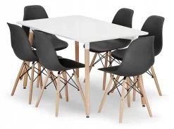 Ensemble de table rectangulaire Valora YURO blanc et noir pour salle à manger x6