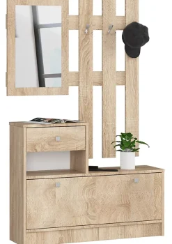 Ensemble d'entrée AKORD avec l'armoire à chaussures Chêne Sonoma 90 cm 1 tiroir façade Chêne Sonoma 2 étagères 90x25x170cm