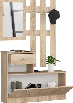 Ensemble d'entrée AKORD avec l'armoire à chaussures Chêne Sonoma 90 cm 1 tiroir façade Chêne Sonoma 2 étagères 90x25x170cm