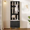 Ensemble d'entrée avec banc et coussin, cloison avec crochets, meuble à chaussures avec tiroirs et portes, blanc ou noir