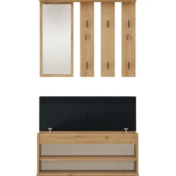 Ensemble d'entrée avec miroir 100 cm PARMANI chêne artisanal