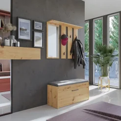 Ensemble d'entrée avec miroir 100 cm PARMANI chêne artisanal
