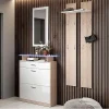 Ensemble d'entrée PAOLA - Blanc/Sonoma brillant - 3 en 1 - Meuble à chaussures, porte-manteau, miroir - Meuble: H105xL89xP24 cm