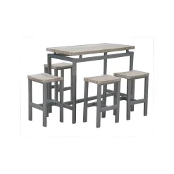 Ensemble design table haute, bar et 4 tabourets LE MANS. Set moderne type industriel, bois et métal.