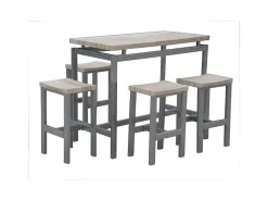 Ensemble design table haute, bar et 4 tabourets LE MANS. Set moderne type industriel, bois et métal.