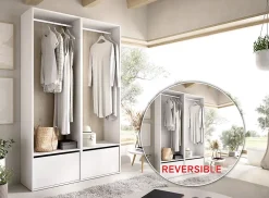 Ensemble dressing avec 2 portes à chaussures et fond d'arrière réversible coloris chêne naturel, blanc