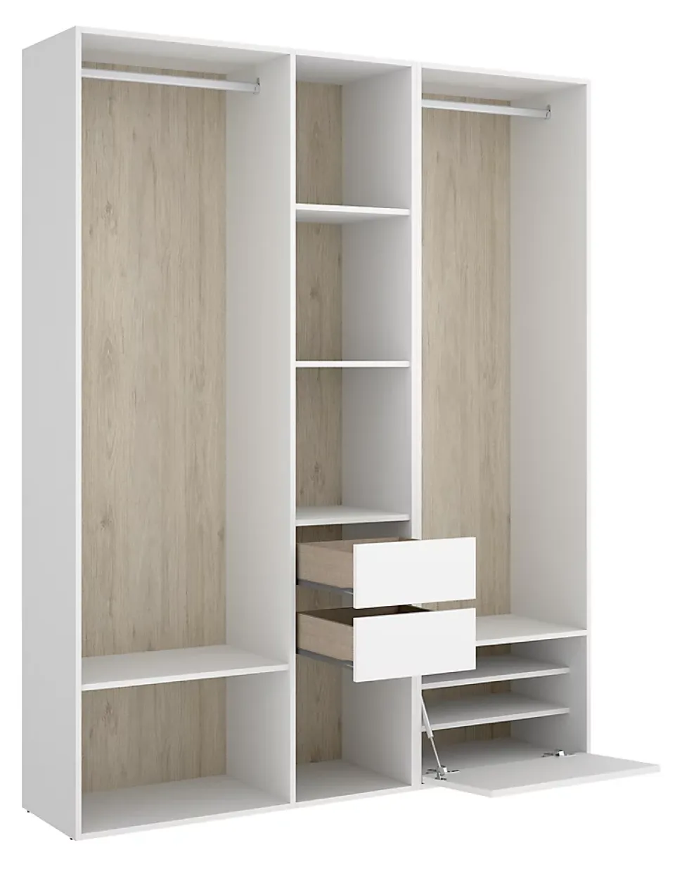 Ensemble dressing avec 2 tiroirs + 1 porte à chaussure et fond d'arrière réversible coloris chêne naturel, blanc